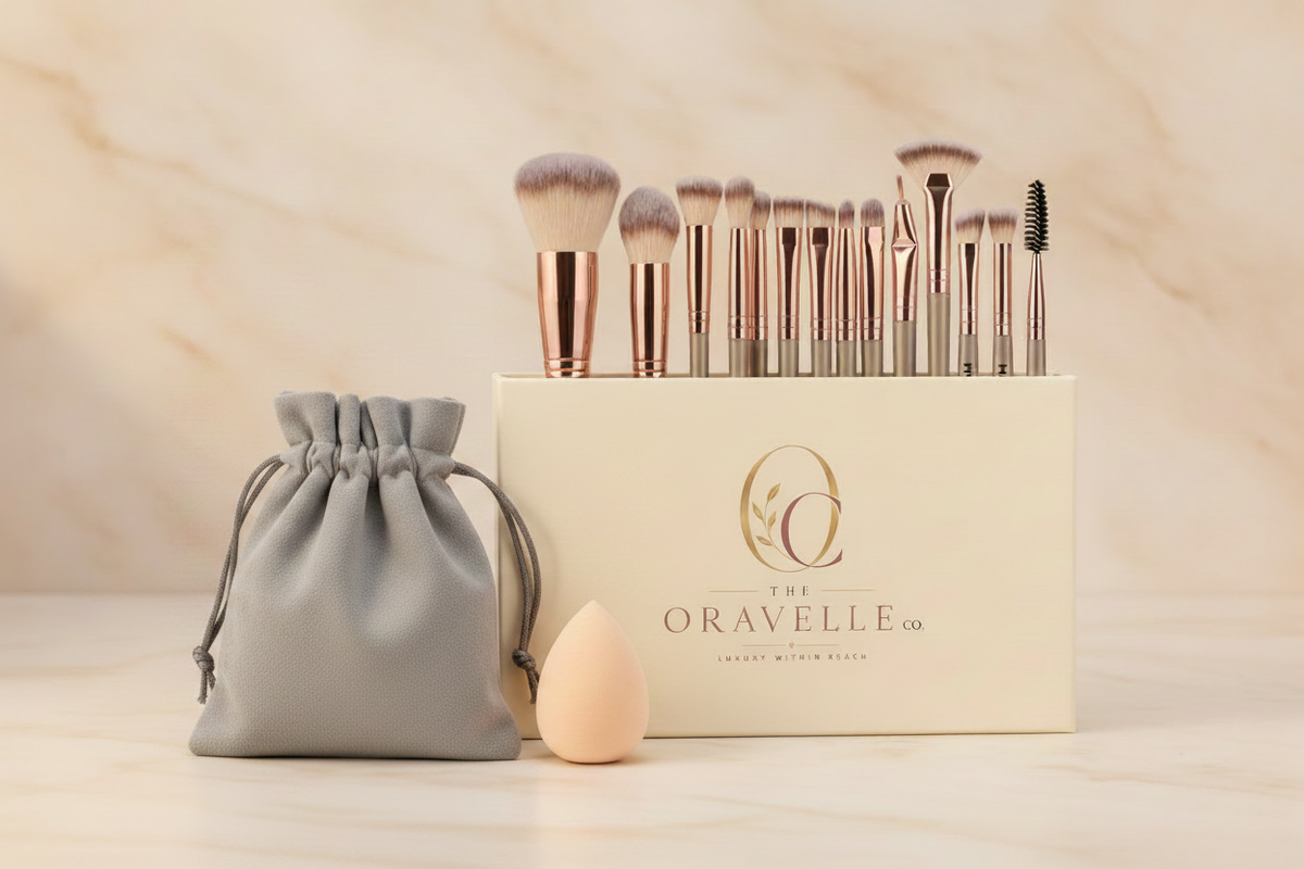 The Flawless Finish Collection 22-piece professional makeup brush set with pouch