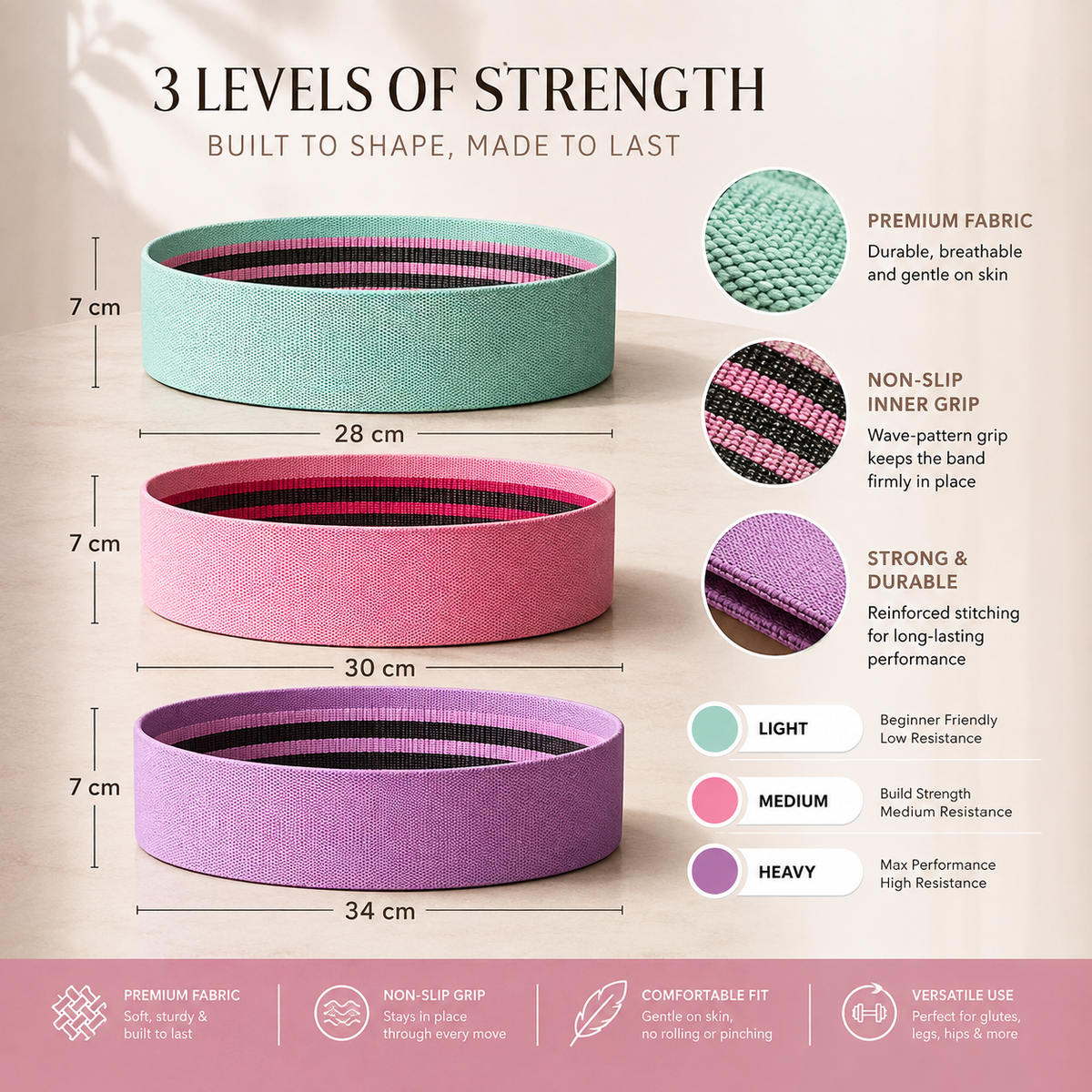 The Oravelle Co | 3PCS Leg & Butt Lifting Non-Slip Resistance Bands